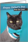 Happy Father’s Day Son In Law Cute Cat in Sweater and Bow Tie Humor card