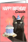 Happy Birthday Cousin Cute Cat in Party Hat With Cake Humor card