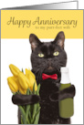 Happy Anniversary Wife Cute Cat With Flowers and Champagne card