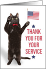 Happy Veterans Day Cat Holding Flag and Saluting card