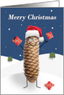 For Anyone Merry Christmas Happy Pine Cone in Santa Hat With GIfts card