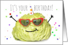 Happy Birthday For Anyone Head of Lettuce in Party Hat Humor card