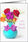 Get Well Soon Beautiful Flowers with Purple Bow card