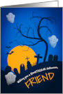 Happy Halloween Friend Spooky Cemetery with Ghosts illustration card