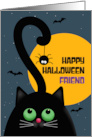 Happy Halloween Friend Cute Black Cat With Spider Illustration card