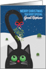 Merry Christmas Great Nephew Cute Cat WIth Mistletoe on Tail card