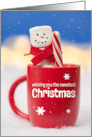Merry Christmas For Anyone Cute Marshmallow Snowman in Hot Chocolate card