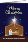 For Minister and Family Merry Christmas Nativity Scene Illustration card