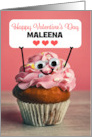Happy Valentines Day Custom Name Cute Cupcake Holding Sign Humor card
