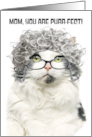Happy Birthday Mom Day Funny Old Cat With Gray Hair and Glasses Humor card