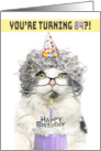 Happy Birthday 84th Funny Old Lady Cat in Party Hat With Cake Humor card