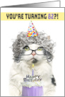 Happy Birthday 82nd Funny Old Lady Cat in Party Hat With Cake Humor card