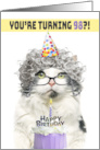 Happy Birthday 98th Funny Old Lady Cat in Party Hat With Cake Humor card