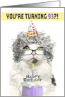 Happy Birthday 93rd Funny Old Lady Cat in Party Hat With Cake Humor card