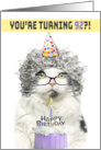 Happy Birthday 92nd Funny Old Lady Cat in Party Hat With Cake Humor card
