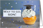 Congratulations Son Graduate Cute Cupcake in Grad Hat Humor card