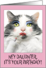 Happy Birthday Daughter Funny Cat Putting on Lots of Make Up card
