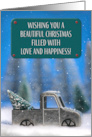 Merry Christmas Little Pickup Truck With Tree Photograph card