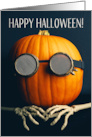 Happy Halloween For Anyone Stay Weird Pumpkin in Steampunk Goggles card