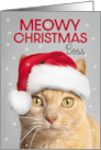 Merry Christmas Boss Cute Orange Tabby Cat in Santa Hat Humor card