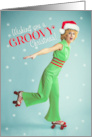Merry Christmas For Anyone Vintage 1970s Dressed Woman in Skates Humor card