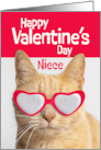 Happy Valentines Day Niece Orange Tabby Cat in Heart Glasses card