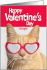 Happy Valentines Day Custom Name Orange Tabby Cat in Heart Glasses card