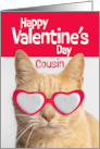 Happy Valentines Day Cousin Orange Tabby Cat in Heart Glasses card