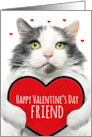 Happy Valentines Day Friend Cute Cat Holding Big Heart Humor card