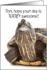 Happy Fathers Day Son Funny Turtle With Big Human Teeth Humor card
