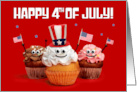 Happy 4th of July Cute Patriotic Cupcakes Holding Flags Funny Humor card