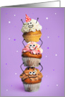 Happy Birthday For Anyone Cute Happy Stack of Cupcakes Humor card