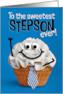 Happy Fathers Day Stepson Sweetest Cupcake with Coffee and Tie Humor card