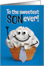 Happy Fathers Day Son Sweetest Cupcake with Coffee Tie Humor card