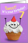 Happy 7th Birthday Cute Cupcake Character in Party Hat Humor card