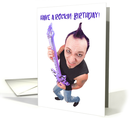 Humorous Punk Rocker Playing Blow Up Guitar Birthday card (1520572)