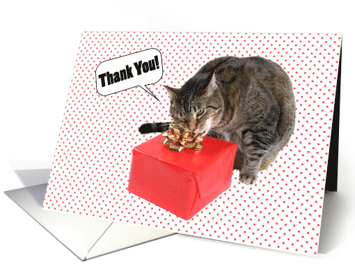 Thank You Cute Cat Opening Present card (1524772)
