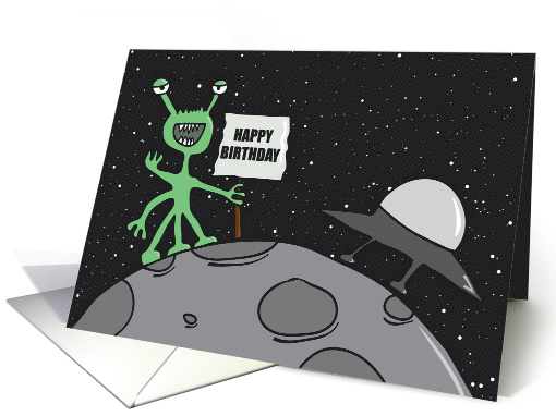 Happy Birthday Alien Illustration HUmor card (1529454)
