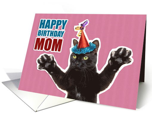 Happy Birthday Mom Cute Dancing Cat in a Party Hat card (1531044)
