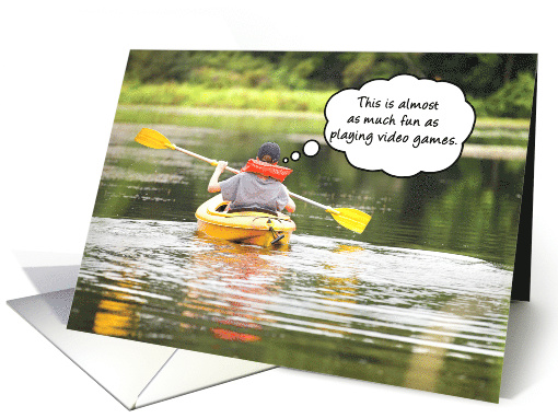 Thinking of You at Summer Camp Boy in Kayak Humor card (1531678)