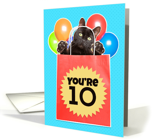 Happy 10th Birthday Cat's Out of the Bag Humor card (1532354)