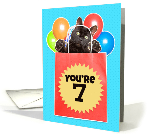 Happy 7th Birthday Cat's Out of the Bag You're 7 Humor card (1532362)