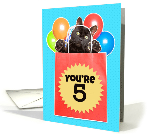 Happy 5th Birthday Cat's Out of the Bag Humor card (1532370)
