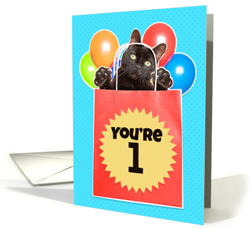 Happy Birthday The Cat's Out of the Bag You're 1 Humor card (1532380)