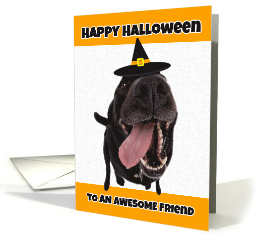 Happy Halloween to an Awesome Friend Cute Dog in Costume Humor card