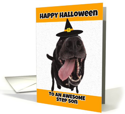 Happy Halloween to an Awesome Step Son Cute Dog in Costume Humor card
