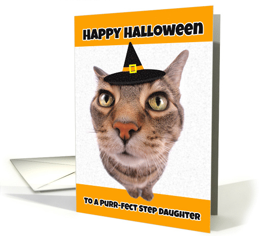 Happy Halloween Step Daughter Funny Cat in Witch Hat Humor card