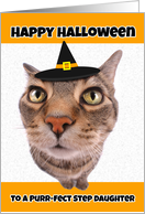 Happy Halloween Step Daughter Funny Cat in Witch Hat Humor card