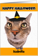 Happy Halloween Customize to Any Name Funny Cat in Witch Hat Humor card