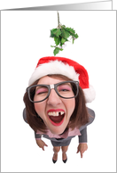 Merry Christmas Toothless Woman Under Mistletoe Humor card